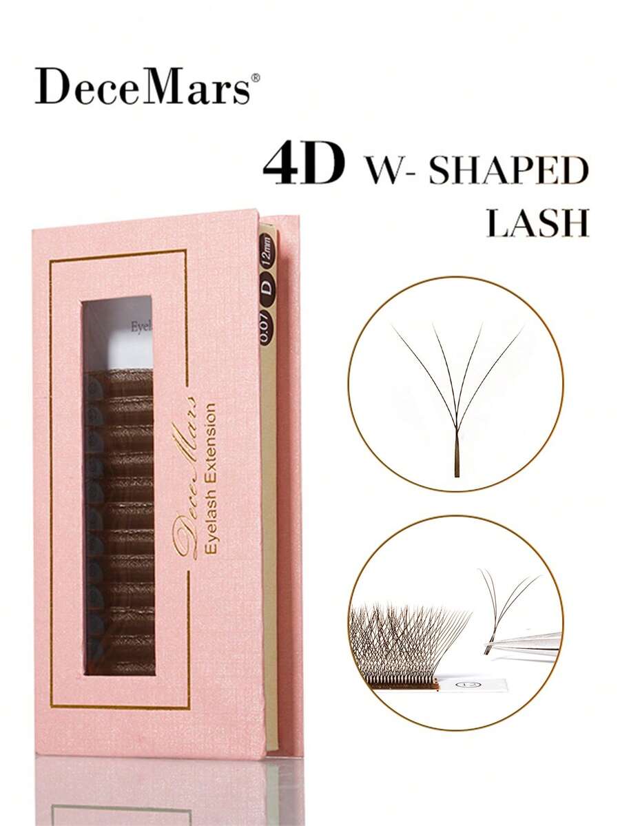 DeceMars 4D W型睫毛接睫毛 C D Dd L M捲度 0.07mm 棕色 12排/盤,專業纖維感睫毛 - 查看 1