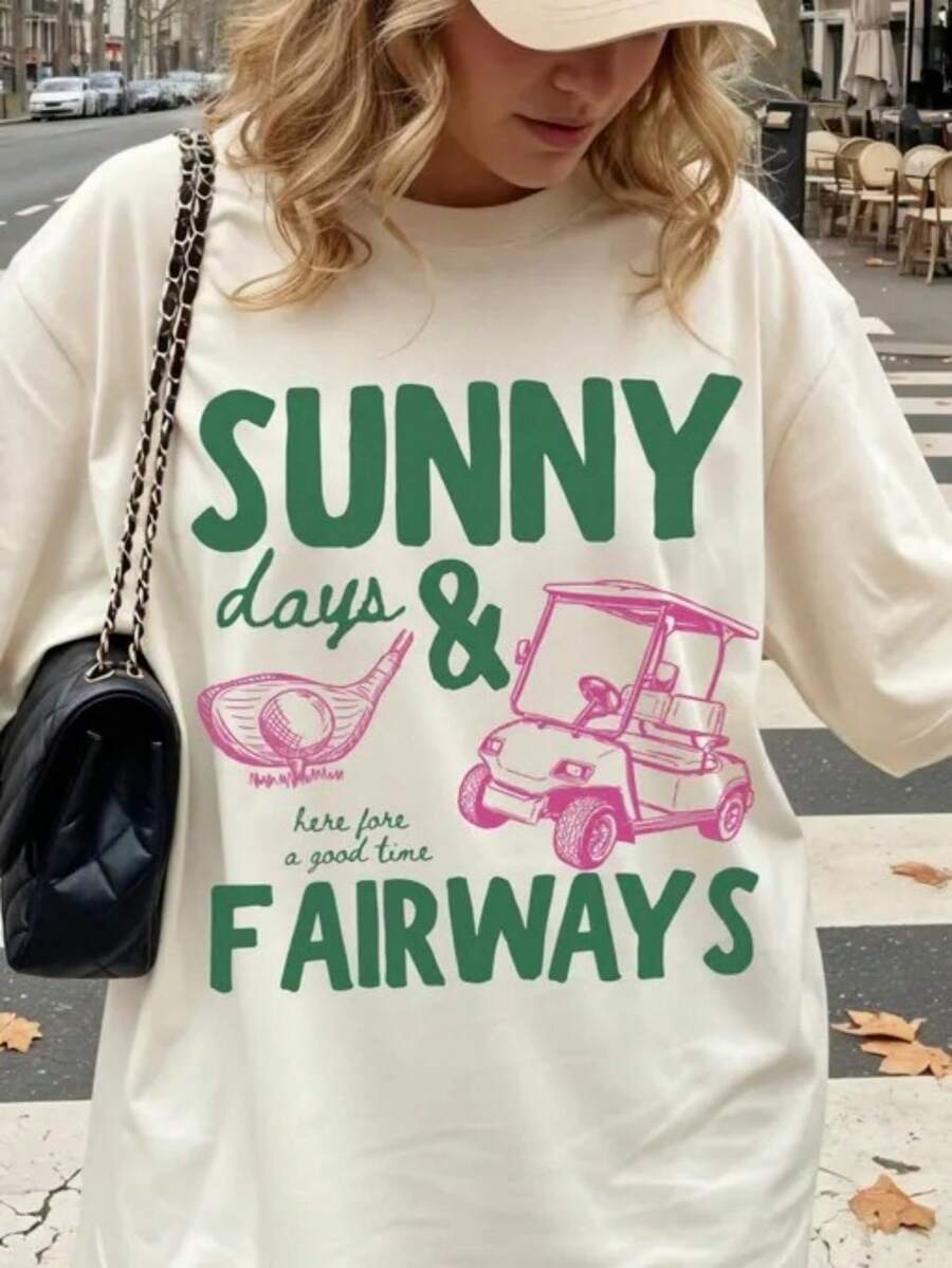 Fashionable Round Neck T-Shirt For Women, Spring/Summer Clothing For Women, Elegant Casual Option, Fun Printed Design, Suitable For Festive Occasions, Local Delivery. - Putih - View 1