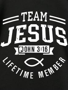 Team Jesus Print T Shirt, Tees For Men, Casual Short Sleeve T-Shirt For Summer - Black - View 3