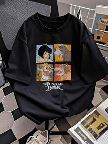 Colorful Illustration Inspired By Jungle Adventures With Cheerful Characters Symbolizing Friendship, Freedom And Nature. Comfortable Women's T-Shirt With A Classic Cut, Soft And Breathable, Ideal For Everyday Wear. - 黑色 - 查看 2