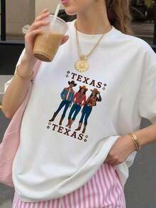 Playera de la selección mexicana de fútbol. Camiseta de manga corta con diseño divertido y temática western para mujer, ideal como regalo para entusiastas de la moda western, con tela cómoda, suave y transpirable, para uso diario casual. |     Estilo vaquero del oeste |     Estampado retro estadounidense |     Algodón puro y suave |     Corte holgado que adelgaza |     Ideal para el día a día, acampar y ver partidos - Blanco - Ver 1