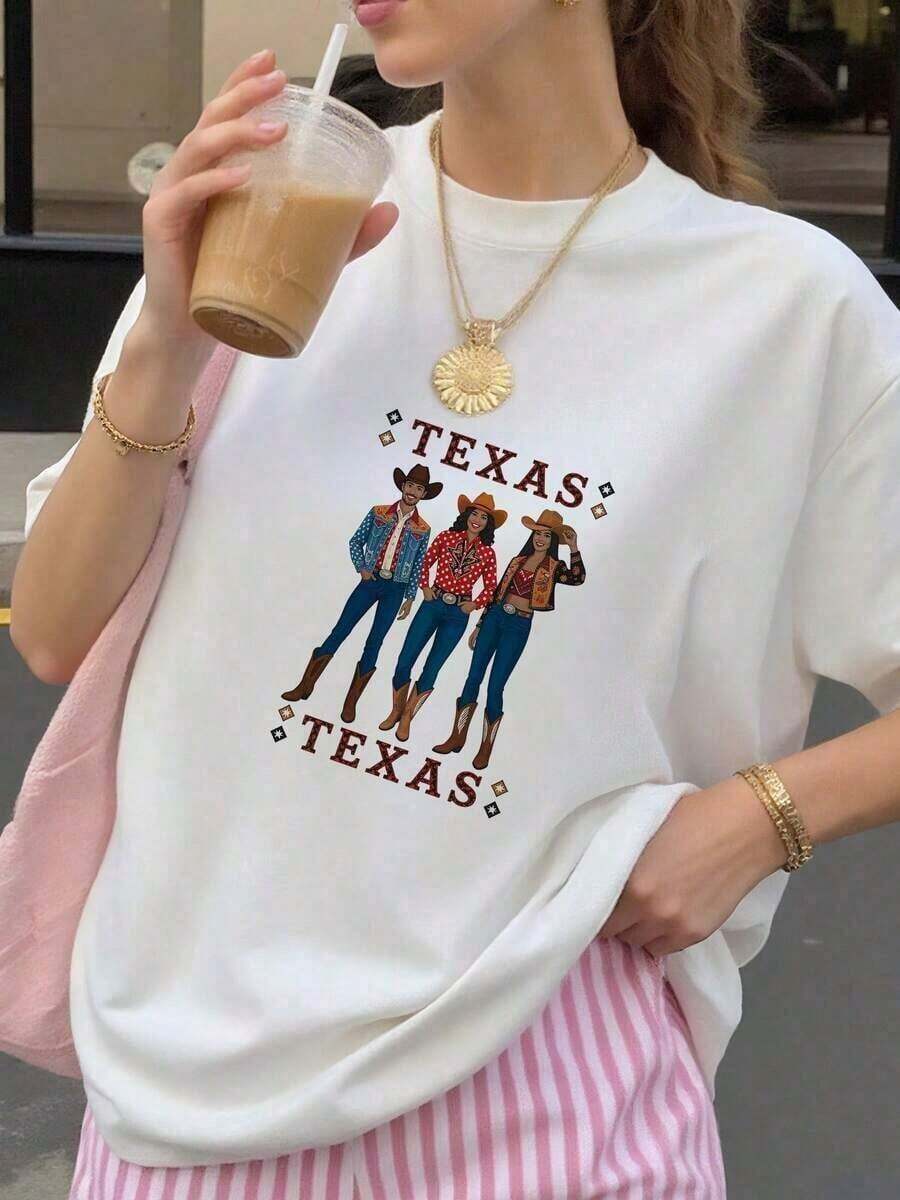 Playera de la selección mexicana de fútbol. Camiseta de manga corta con diseño divertido y temática western para mujer, ideal como regalo para entusiastas de la moda western, con tela cómoda, suave y transpirable, para uso diario casual. | Estilo vaquero del oeste | Estampado retro estadounidense | Algodón puro y suave | Corte holgado que adelgaza | Ideal para el día a día, acampar y ver partidos - Blanco - Ver 1