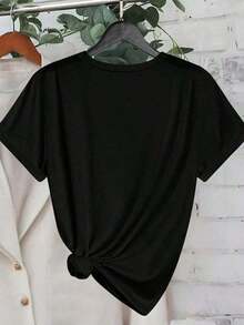Camiseta de mujerCamiseta de mujer, camiseta gráfica de manga corta de estilo casual de calle, top de verano lindoCómoda y ligera - Negro - Ver 3