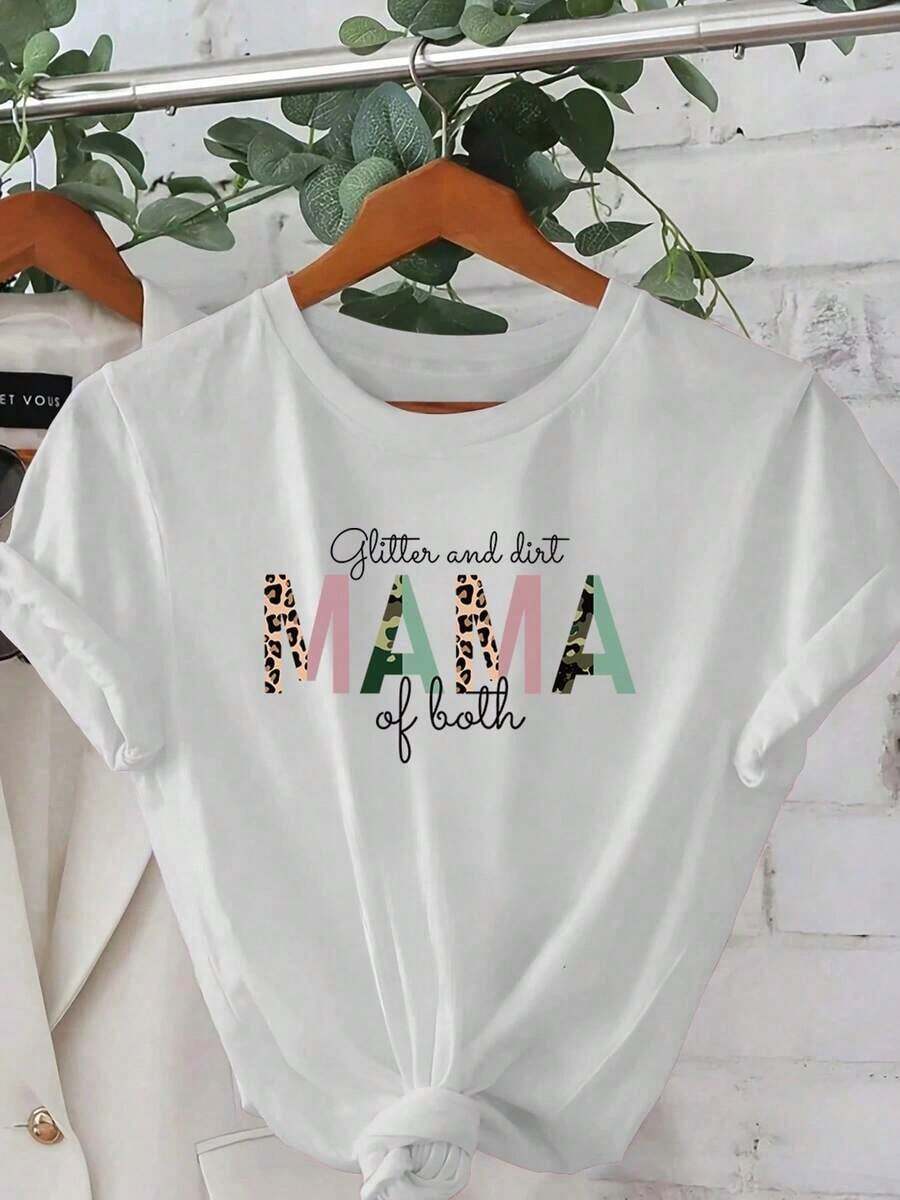 Camiseta de mujerCamiseta con Monograma Creativa para el Día de la Madre, Casual para Mujer, Vacaciones, Manga Corta, Cuello Redondo, Primavera y Verano, Lavable a Máquina, Ropa Nueva para Mujer, Versátil para la Calle, Camiseta de Algodón Cómoda Talla SCómoda y ligera - Blanco - Ver 1