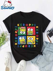 Women's Black T-Shirt - Cute Design Featuring Food Characters Like Miso, Sushi, And Matcha. Loose And Comfortable Fit, Cute Style, Short-Sleeved Crew Neck T-Shirt For Summer, Suitable For Anime And Casual Wear. A Very Distinctive Printed T-Shirt / Unisex Style / Suitable For Both Men And Women / Wrinkle-Resistant / Breathable. - 黑色 - 查看 1