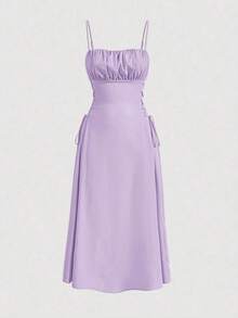 Vestido De Tirantes De Espagueti Con Cinturón De Cintura Para Mujeres - Púrpura malva - Ver 6