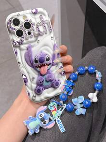 Disney Has Authorized, Phone Case - Chain Set, The Stitch Lilo & Stitch 3D Phone Case Plus A Silicone 3D Stitch Bracelet With Metallic Ring Removable Bracelet, Stitch And Angel Pattern, Compatible With Iphone17/16/15/14/13/12/11/XS/XR/X Plus Pro Max, A Stylish Cartoon Phone Case, The Perfect Gift Choice, Phone Protection, Durable Phone Cover, Great Gift For Friends And Family. - trắng - Xem 2