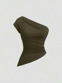 Sweetro Conjunto de top asimétrico con hombro fruncido elegante para mujer - Multicolor 2 - Ver 7