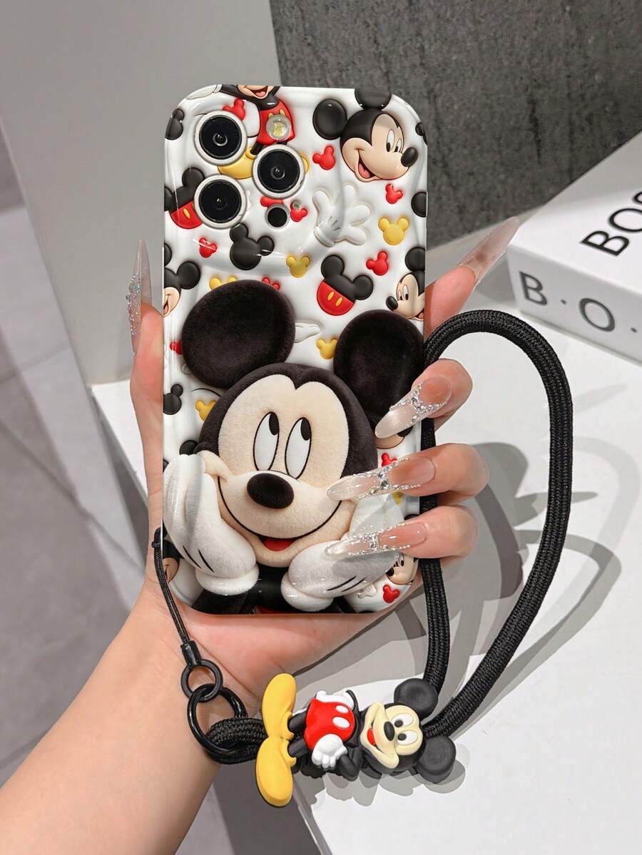 This Disney Mickey Mouse Lanyard Phone Case Is Fully Covered In TPU Material. It's Shockproof, Lightweight, And Compatible With IPhone17/16/11/13/15/15 Plus/15 Pro/15 Pro Max/12/14 Pro Max/11 Pro Max/12 Pro/12 Pro Max/13. This Phone Case Makes A Popular Birthday Gift Or Business Gift; It's Durable, Stain- And Fingerprint Resistant, And Suitable For Both Men And Women. The Set Also Includes A Mickey Mouse Phone Case And A Mickey Mouse Plush Bracelet. It's A Perfect Gift For Friends And Family. This Stylish Phone Case Is Fun, Lightweight, And Durable. IPhone17 Pro Max Phone Case, Minnie Mouse Phone Case. - 白色 - 查看 1