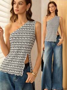 Top de tirantes con abertura en el hombro de unicolor casual, verano - Multicolor - Ver 7