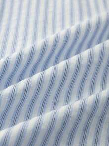 Camisa de manga corta a rayas vintage, de moda para ir al trabajo en verano - Azul y blanco - Ver 7