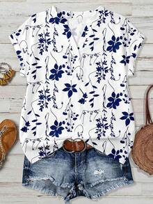 Camisa de mujer de unicolor con cuello en V, casual y versátil para uso diario - Multicolor 3 - Ver 1