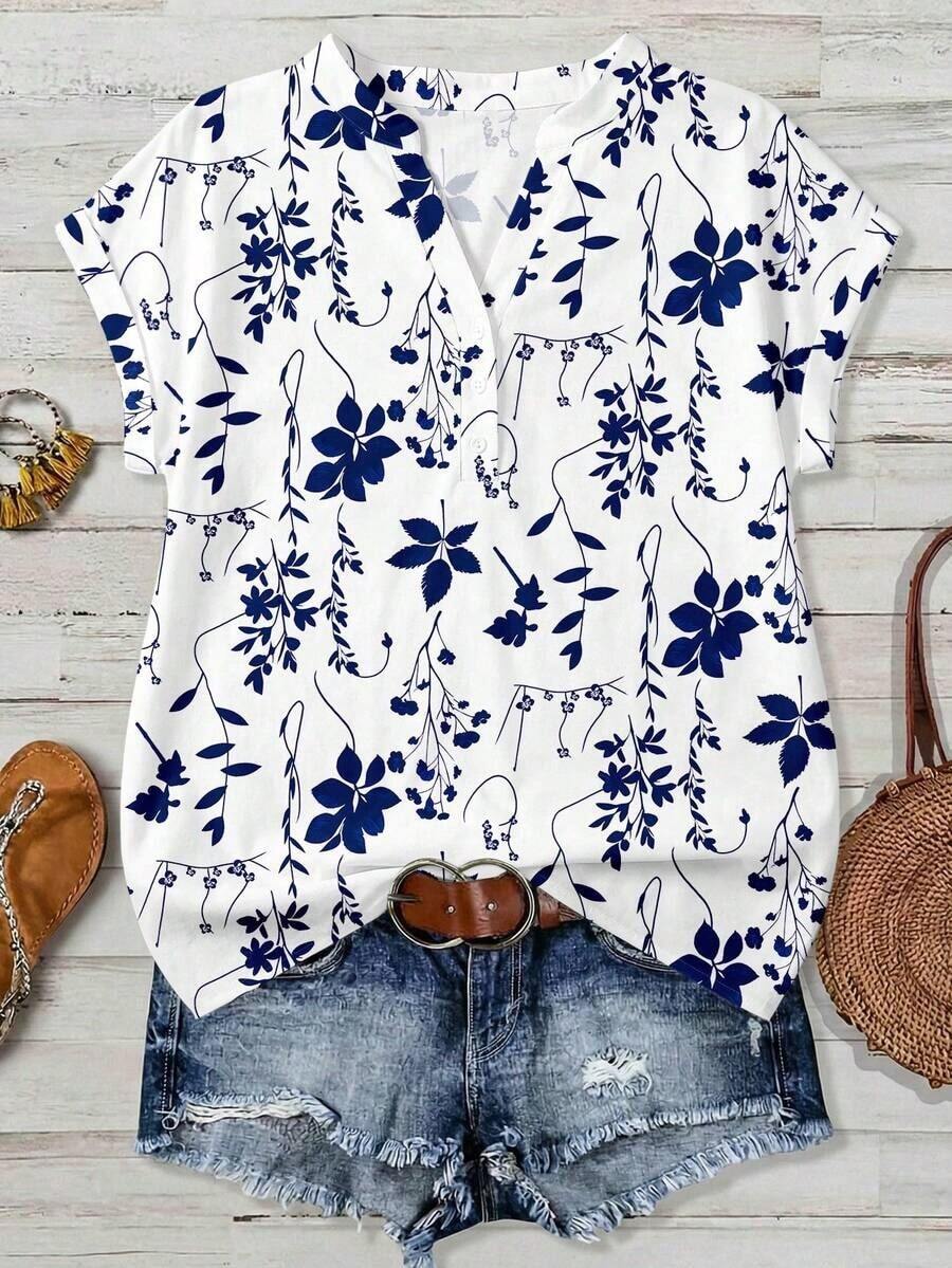 Camisa de mujer de unicolor con cuello en V, casual y versátil para uso diario - Multicolor 3 - Ver 1