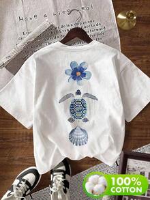 Camiseta de mujer de cuello redondo y manga corta, de moda para el veranoPure-Cotton - Blanco - Ver 7