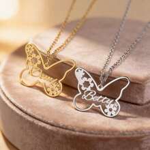 Dây chuyền hình bướm khắc tên theo yêu cầu, dây chuyền hình bướm tinh tế, dây chuyền hoa dành tặng mẹ, dây chuyền khắc tên duyên dáng, quà tặng sinh nhật. - Nhiều màu - Xem 4
