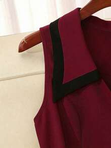 Vestido midi ajustado con botones, cintura ceñida, cuello de solapa, elegante y vintage, en color albaricoque/negro, de tela de calidad, adecuado para primavera/verano y uso diario - Multicolor 3 - Ver 10