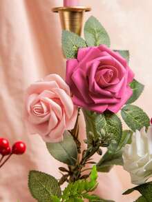 50 fleurs + 2 feuilles Roses blanches en mousse artificielle avec tiges, aspect réaliste pour bouquets de mariage DIY, centres de table pour baby shower, arrangements floraux, décorations de table de fête, décoration de la maison, cadeaux, anniversaires, remises de diplômes, etc. - Poudre de viande - Voir 4