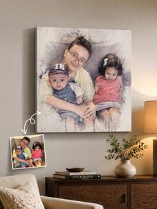 1pc Customizable Canvas Photo Frame Poster, Personalize With Your Photos, Precious Memories And Cherished Moments, Perfect Gift For Family And Friends, Ideal Home Wall Decor. This Personalized Canvas Art Is Waterproof, Suitable For Weddings, Mother's Day, Birthdays, Graduations, Housewarming And More, To Preserve Memories - Multicolor - View 2