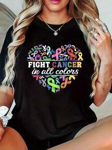 Camiseta de Lazo para la Concienciación del Cáncer en Mujeres - Luche contra el cáncer con diseño multicolor mama, pulmón, colon, leucemia y ovario. Ajuste holgado cuello redondo sin mangas casual diaria e ideal para eventos sobre el cáncer. Color con los colores arcoíris (rosa, azul, verde, amarillo, blanco, morado). Ropa benéfica cómoda. Camiseta llamativa perfecta para supervivientes al cáncer y sus seguidoresSuitable for spring, summer and autumnmaija - Negro - Ver 1