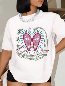 Camiseta casual holgada de manga corta para mujer, top básico, única para relajarse, la primera opción para regalos navideños, adecuada para la ropa de mujer de primavera y verano. Camiseta de manga corta 100% algodón. - Blanco - Ver 6