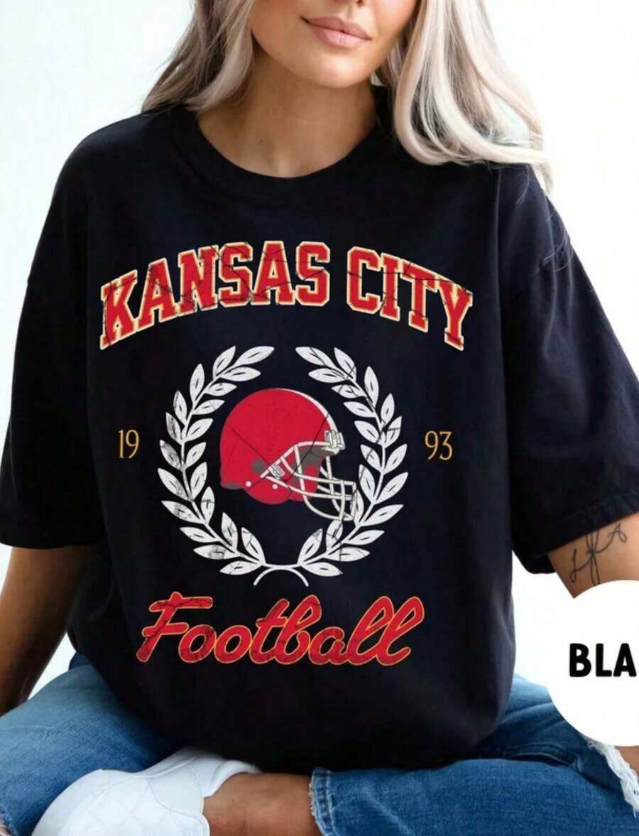 Camisetas Vintage Para Mujer con Colores Populares, Estampados de Animales, Estampados Geométricos, Estampados Tie Dye, Estampados Florales, Estilo Millennial Spicy Girl, Estilo Y2K, Estampados Básicos, Estampados Florales, Corte Holgado, Ropa de Otoño para Mujer, Ropa de Navidad para Mujer, Tops, Ropa de Otoño para Mujer, Vestidos Elegantes de Mujer, Ropa de Invierno para Mujer, Camiseta de Fútbol Vintage de Kansas City, Camiseta de Fútbol de Kansas City, Camiseta de los , Sudadera de los , Ropa de Fútbol KC, Sudadera de los . - Negro - Ver 1