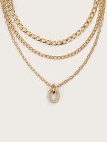 Altistry 1 pièce Collier avec pendentif ovale géométrique avec chaîne en aluminium épaisse, ensemble de bijoux pour femmes, convient pour le quotidien, les festivals, les soirées, un excellent choix de cadeau - Doré - Voir 2