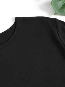 Pure Cotton T-Shirt, Plus Size Black T-Shirt For Women - Cute Bunny Print, Round Neck, Short Sleeve - Soft T-Shirt For Everyday Wear - Machine Washable Women's Clothing For All Seasons. - 黑色 - 查看 6