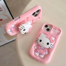 SANRIO 1个新款创意小爱心裙卡通少女Hello Kitty支架手机壳，兼容苹果17、17 Pro、17 Pro Max、16、16 Pro、16 Pro Max、15、15 Pro、15 Pro Max、14 Pro Max、14 Pro、14、13 Pro Max、13 Pro、12 Pro Max、12 Pro、11、11 Pro Max、SE等机型，时尚手机壳保护套，适合作为生日礼物或情侣礼物。 - 彩色 - 查看 1