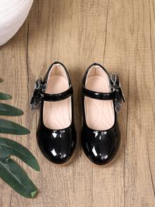 1 Pair New Girls' Solid Color Princess Mary Jane Shoes With Mesh, Rhinestones And Butterfly Decor, Soft Sole Anti-Slip Ballet Shoes For Spring/Autumn, Suitable For Performance And Matching With Dresses - Black - View 3