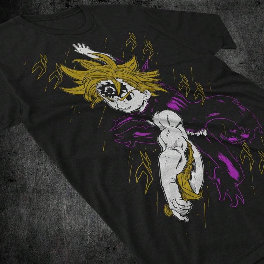 Camiseta de anime Escanor The Seven Deadly Sins UniS1ex T1EE 220G, de algodón puro, manga corta, para hombre y mujer. Tejido grueso, resistente a las arrugas y que no se deforma fácilmente. Estilo sencillo y versátil, ligero y transpirable, perfecto para ir al trabajo, viajar, acampar, ir de compras y para el tiempo libre diario. - Negro - Ver 1