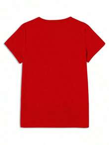 Camiseta de manga corta con estampado de la banda BON JOVI para primavera/verano, camiseta casual de cuello redondo para mujer, ropa casual de moda, camiseta sencilla para mujer, camiseta de verano. - Rojo - Ver 3