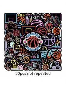 50pcs Cool Waterproof Basketball Theme Mixed Stickers, Suitable For Water Bottles, Computers And Other Items. Includes Basketball And Various Creative Graffiti Patterns, Very Nice Creative Gadgets. - Multicolor - View 14