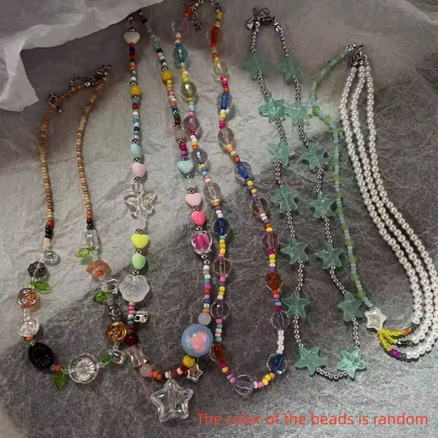 Collar con colgante de estrella de colores caramelo bohemio, accesorio de vacaciones de estilo Y2K multicolor para mujeres - Multicolor - Ver 1