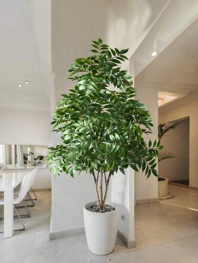1支仿真榕树叶枝，具有逼真的3D叶脉和渐变绿色，适用于家居客厅插花、卧室装饰、书房绿植、餐厅氛围营造、办公室减压植物，无需养护，款式随机发货