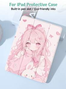 Ayotu 可爱动漫少女保护套，兼容 iPad Air 4/5 10.9 英寸，防震保护套，兼容三星 Galaxy Tab A8 10.5 英寸（2022 款）、MatePad 10.4 英寸及其他平板电脑，带笔槽，支持自动睡眠/唤醒 - 彩色 - View 4