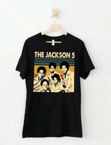 Retro GraphicGraphic-Shirt Cotton Tees Size PlusMusic Theme The Jackson 5 Collage Print Crew Neck T-Shirt Sweatshirt Casual Wear Tops Plus Size Clothes Business Casual Y2k Retro Color Design Short Sleeve Nostalgic Garment Style Suitable For All Seasons Machine Washable For Music Events And Casual Gatherings ,Y2K,Oversized Shirt Men,Summer Tops,Camisetas populares de  para uso diario,Ropa de verano, ropa para niños y niñas,camisetas de apoyo para el Mundial,Camisetas del Mundial 2026,Camisetas estampadas,Camisetas estampadas, - Negro - Ver 1