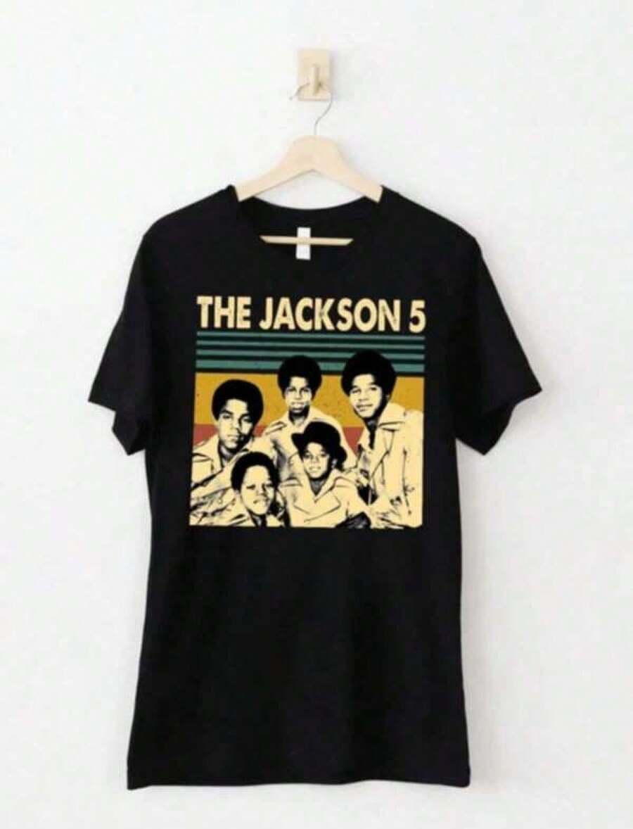 Retro GraphicGraphic-Shirt Cotton Tees Size PlusMusic Theme The Jackson 5 Collage Print Crew Neck T-Shirt Sweatshirt Casual Wear Tops Plus Size Clothes Business Casual Y2k Retro Color Design Short Sleeve Nostalgic Garment Style Suitable For All Seasons Machine Washable For Music Events And Casual Gatherings ,Y2K,Oversized Shirt Men,Summer Tops,Camisetas populares de  para uso diario,Ropa de verano, ropa para niños y niñas,camisetas de apoyo para el Mundial,Camisetas del Mundial 2026,Camisetas estampadas,Camisetas estampadas, - Negro - Ver 1