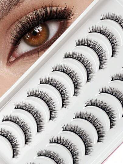 LIMEIKAI 10 Pairs Natural C-Curl False Eyelashes, Fluffy & Soft, Dense 3D Faux Mink Lashes, Long & Fine, Messy Multi-Layer, Short & Thick, Suitable For Lash Extension, Loose False Lashes For Makeup, Wedding, Party, Nightclub, Daily Wear, Bride, Birthday, Travel And More