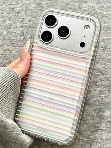 時尚糖果色條紋透明手機殼，適用於 iPhone 17 Pro Max 17 Pro 17 16 Pro Max 16 Pro 16 15 14 13，極簡透明保護殼 - 無色 - 查看 4