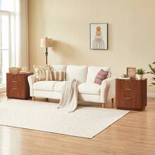 3 Drawers Nightstand Set Of 2 23.6'' Wide Modern Chest Of Drawers Curved Wave Design Nightstand Wood Drawer Organizer For Bedroom Living Room Hallway Walnut 23.6''W X 15''D X 25.2''H. - 3抽屜+胡桃木+2件裝1 - 查看 4