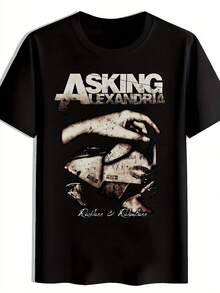 Asking Alexandria, una banda británica de metalcore, música rock, verano, camisetas estampadas, camisetas de manga corta con cuello redondo, camisetas casuales para el día a día, ropa de hombre. Una camiseta de manga corta adecuada para el hogar, el uso diario, fiestas y viajes, perfecta como regalo para amigos o familiares. - Negro - Ver 6