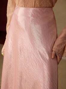 PREMIUM FALDA SATINADA ELEGANTE Y MINIMALISTA DE CORTE A PARA MUJER, PRIMAVERA/VERANO - Rosa - Ver 2
