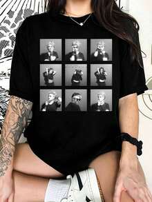 Vintage Black And White Madonnas 9-Photo Grid T-Shirt, Collage Of 80s Pop Icons - Black - View 6