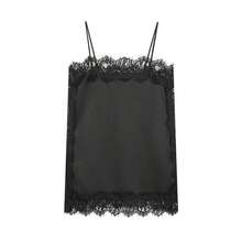 Blusa de satén y encaje blanca, elegante y de moda para mujer, nueva colección de verano - Encaje negro - Ver 2