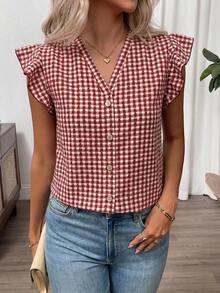 Clasi Blusa de mujer de verano con cuello en V y mangas cortas con estampado floral - Multicolor - Ver 8
