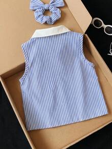 Girls' Academy Style Blue & White Striped Shirt With Beaded Pocket, Back To School Outfit - Baby Blue - View 8