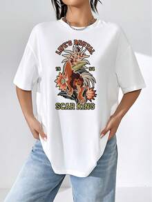 Majestic Lion Among Tropical Flowers Showing Strength And Character With An Inspirational Phrase About Overcoming Challenges. Comfortable And Modern Women's T-Shirt Ideal For Everyday Wear - 白色 - 查看 6
