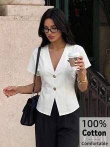 casuales elegantes de color blanco sólido con mangas de murciélago para mujeres, románticas para salir en verano - Blanco - Ver 1
