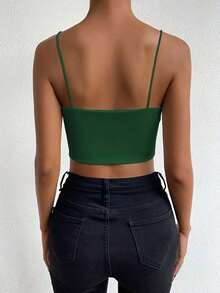 Top corto de color sólido ChicEase - Verde - Ver 2