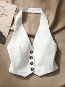 Top sin mangas con espalda descubierta casual para mujer, con botones delanteros, estilo elegante, para verano - Blanco - Ver 1